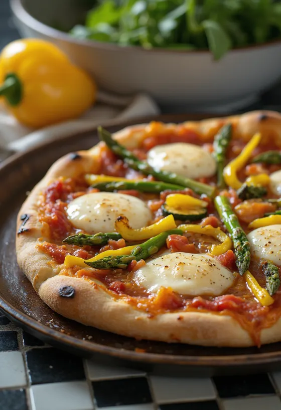 Pizza Primavera kevadiste köögiviljade ja basiilikuga