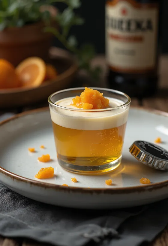 Õlle panna cotta serveerituna