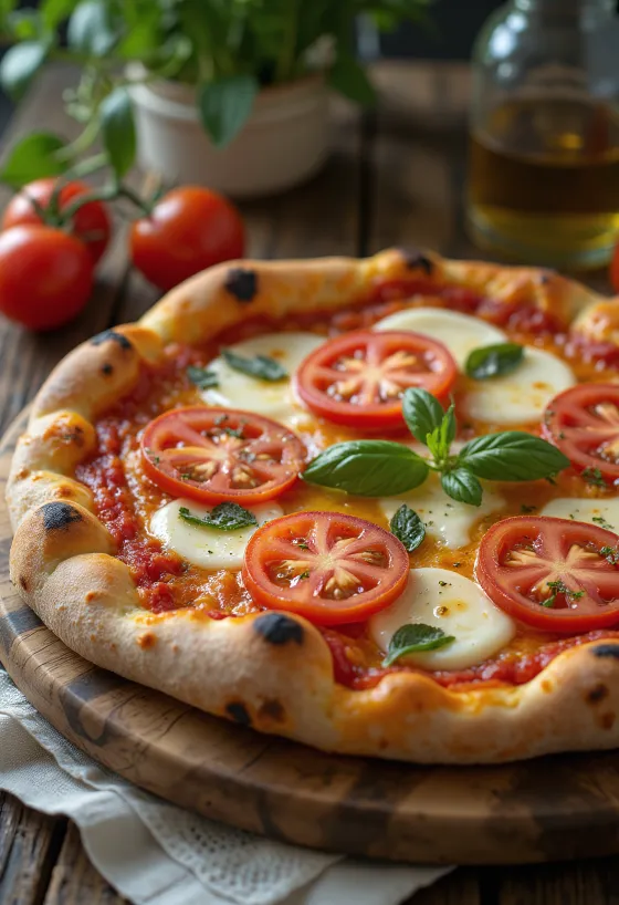 Caprese pitsa värske tomati, mozzarella ja basiilikuga