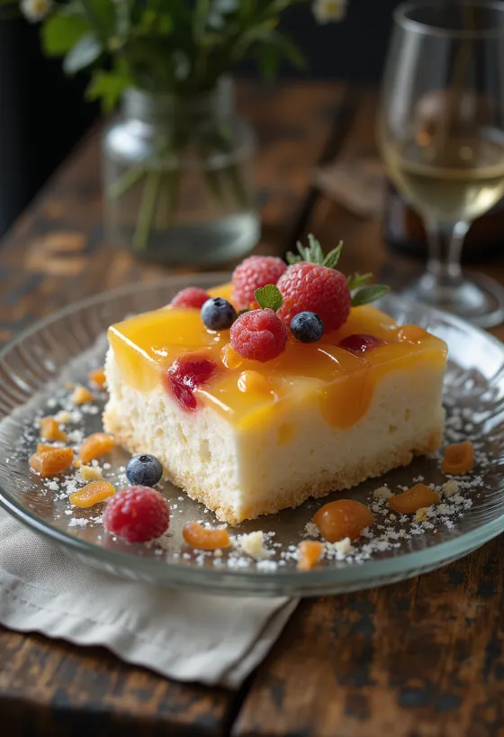 Riisijahu-puuviljatort elegantsel vaagnal