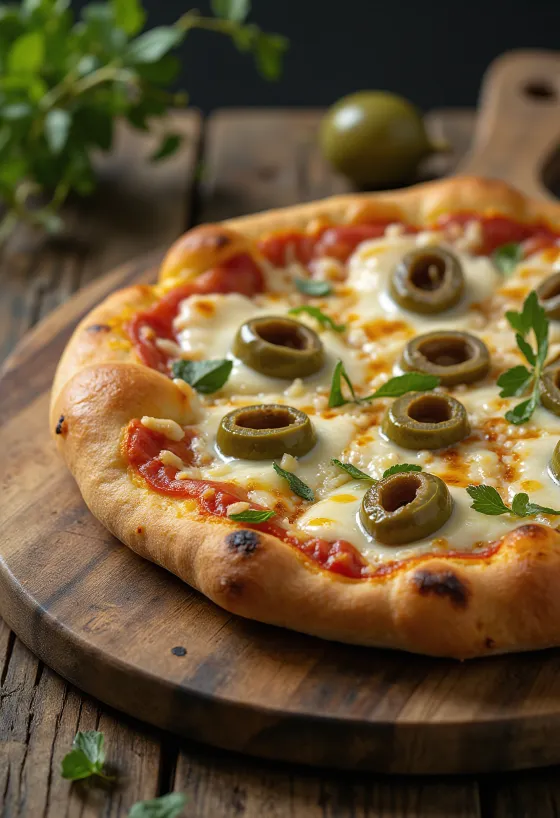 Pizza con Olive Verdi roheliste oliivide ja mozzarellaga