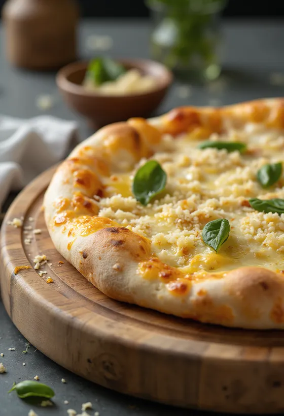Valge pitsa serveerituna ricotta, mozzarella ja värskete ürtidega