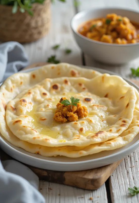 Värskelt valminud India roti lameleib serveerituna