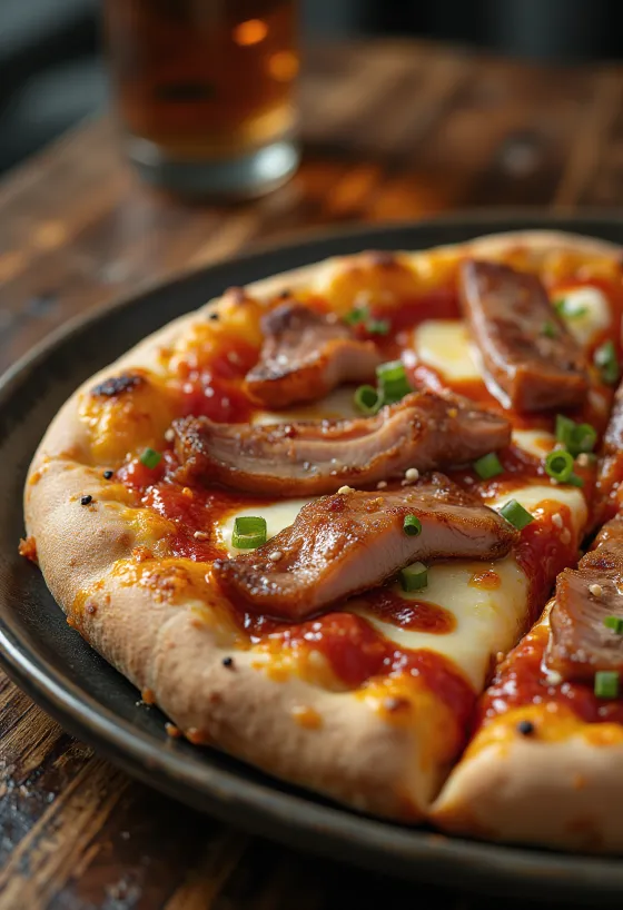 Char Siu sealihaga Hiina pitsa serveerituna