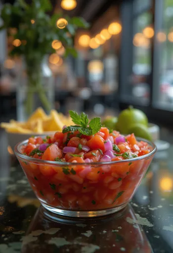 Tomatisalsa koriandriga serveerituna.