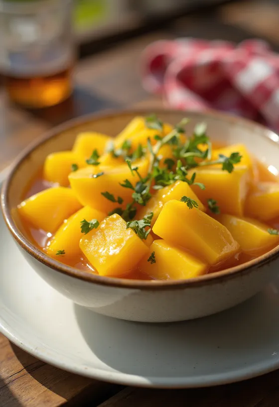 Estragoni-õlle-mangokaste serveerituna