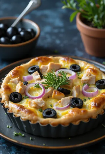 Tuunikala-quiche serveerituna