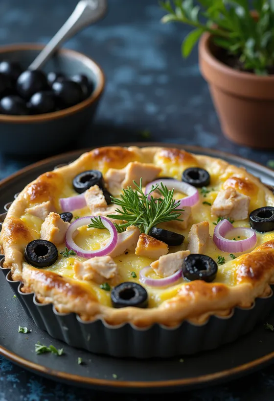 Tuunikala-quiche serveerituna