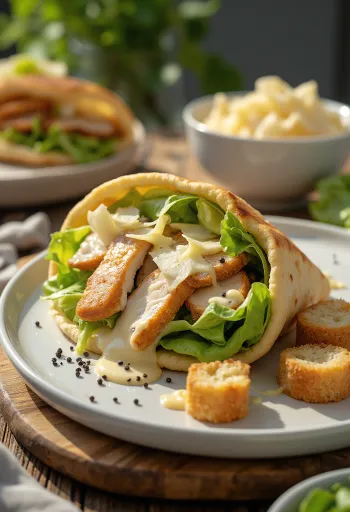 Caesari salat kanaga pita vahel krutoonide ja kastmega