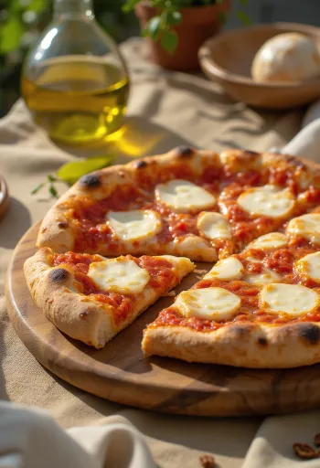 Juustuäärega Margherita pitsa serveerituna