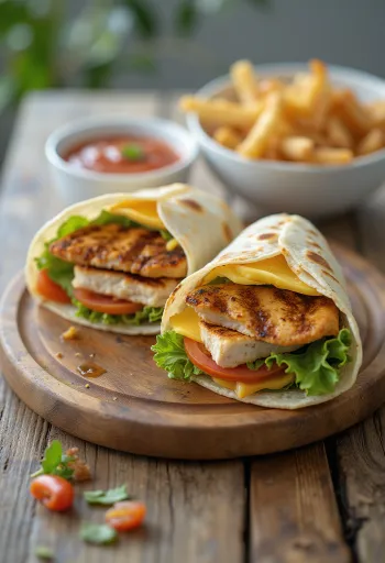Kana-wrap värskete köögiviljade, grillitud kanafilee ja jogurtikastmega