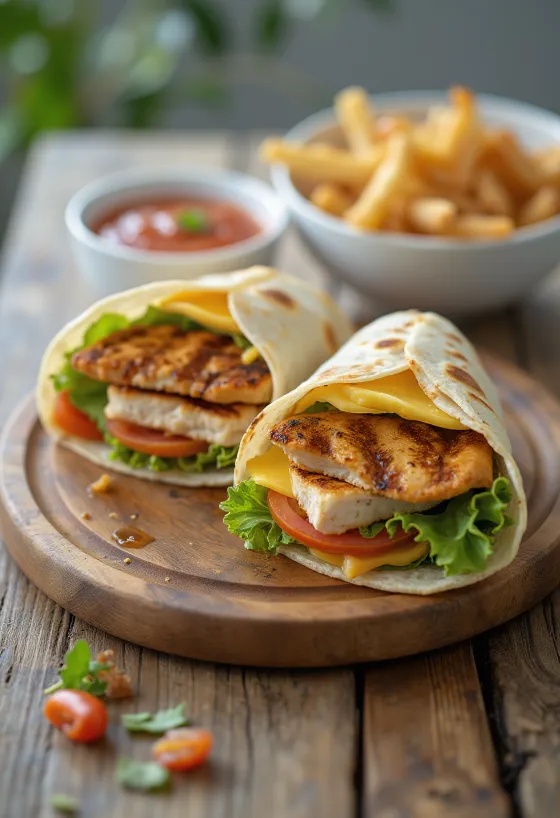 Kana-wrap värskete köögiviljade, grillitud kanafilee ja jogurtikastmega