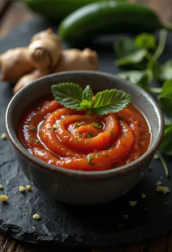 Jalapeño ja ingveri tomatikaste serveerituna