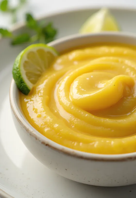 Karri-laimi-ingverikaste serveerituna