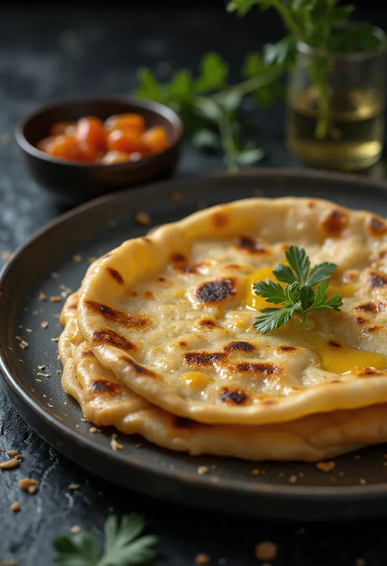 Värskelt küpsetatud India paratha täidetud lameleib