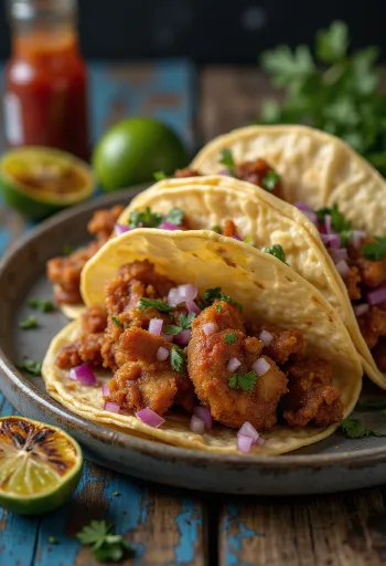 Tripas taco aeglaselt keedetud veisemaoga, koriandri ja punase sibulaga