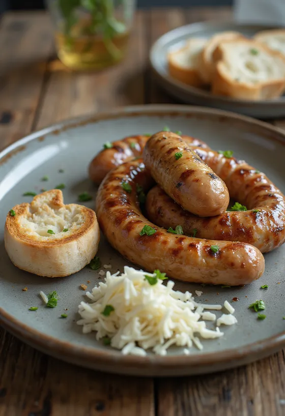 Praetud vorst riivitud mädarõika ja peterselliga serveerituna