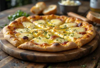 Vegan Quattro Formaggi pitsa taimsete juustudega serveerituna