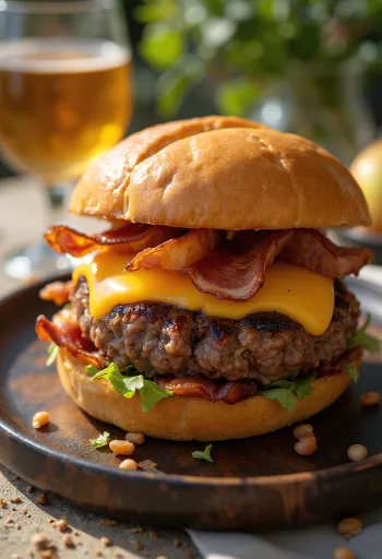 Õuna-peekoniburger serveerituna