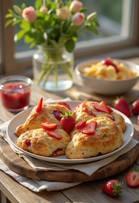 Maasika-basiiliku *scone* serveerituna