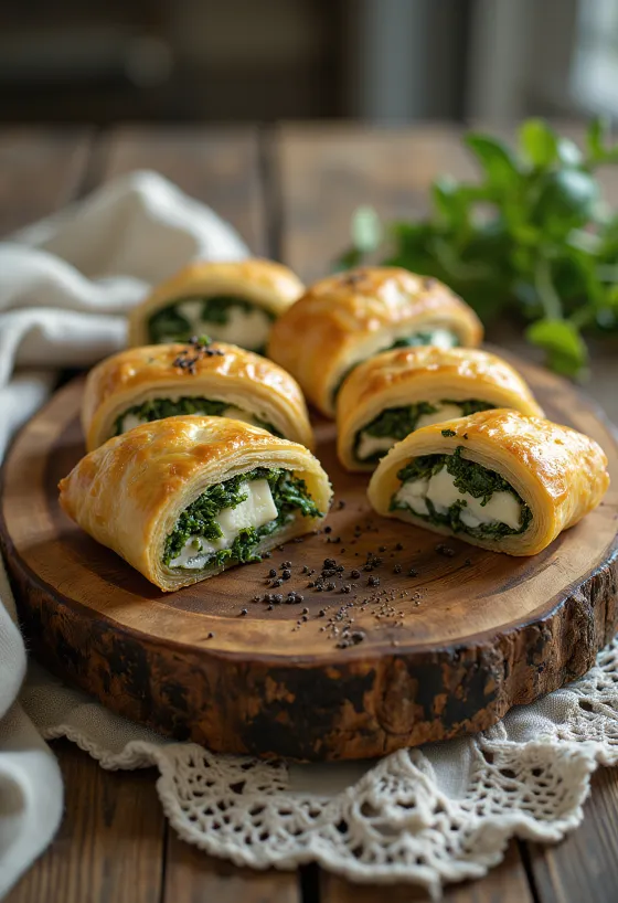 Spinaadi-feta struudel värskelt küpsetatud, krõbeda tainaga