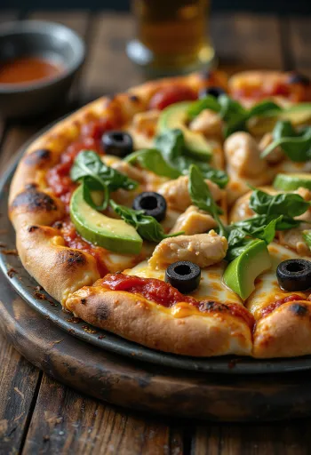 California pitsa värske avokaado, kanafilee ja spinatiga