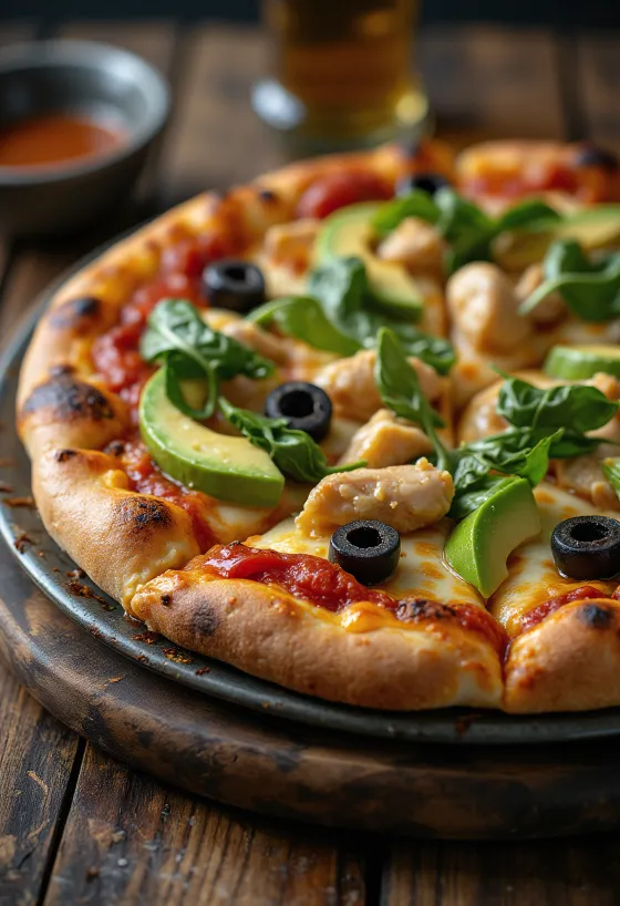 California pitsa värske avokaado, kanafilee ja spinatiga