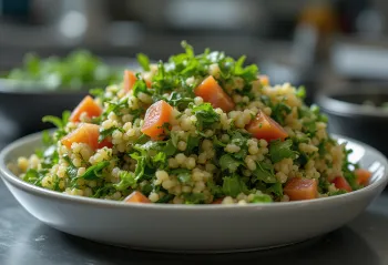 Kinoa-tabbouleh värskete ürtidega serveerituna