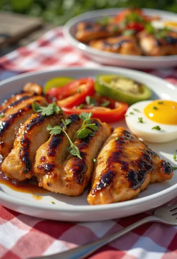BBQ-kanafilee grillitud köögiviljadega serveerituna