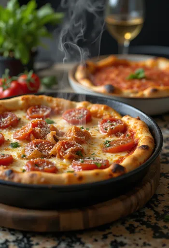 Chicago deep-dish pitsa rohke juustu ja tomatikastmega