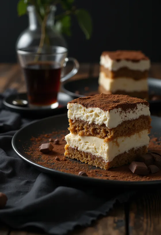 Tiramisu-vahutort elegantselt serveerituna