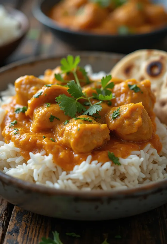 Kana-tikka masala basmati riisiga serveerituna