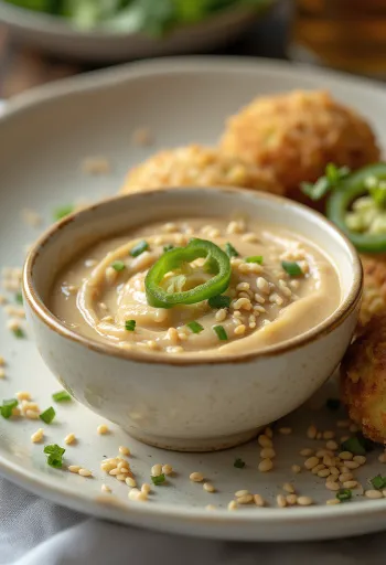 Jalapeño, seesami ja tahiini kaste serveerituna