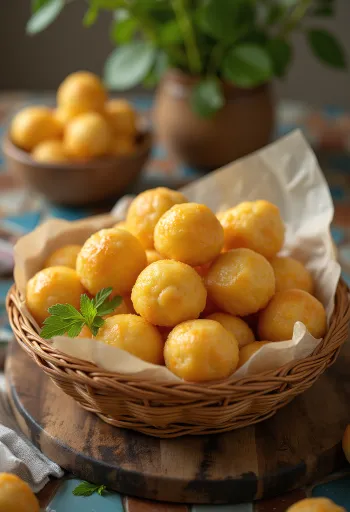 Värskelt küpsetatud pão de queijo juustupallid