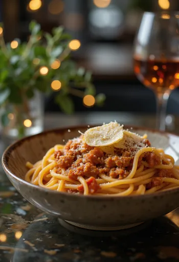 Spagetid Bolognese värske basiiliku ja parmesaniga ülepuistatult
