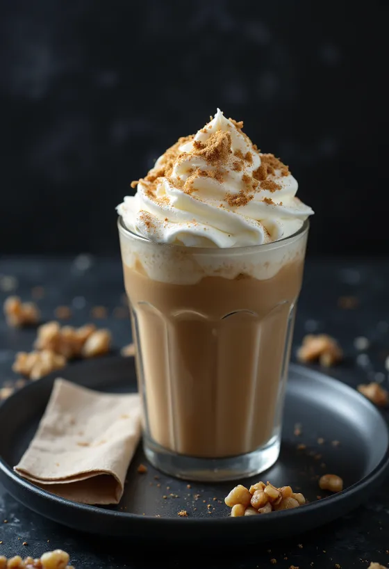 Kaneeli-kreeka pähkli frappuccino vahukoore ja purustatud pähklitega
