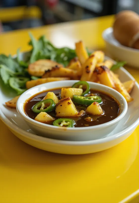Serveeritud jalapeño-ananassi-balsamicokaste