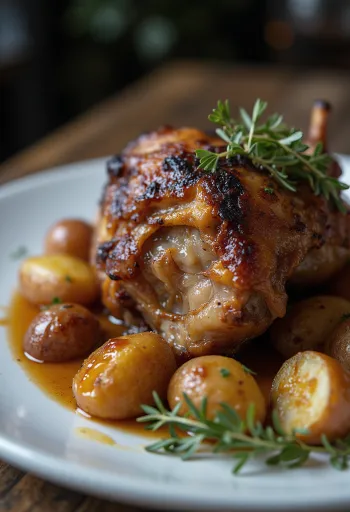 Pardi-confit serveeritult kartulipüree ja köögiviljadega