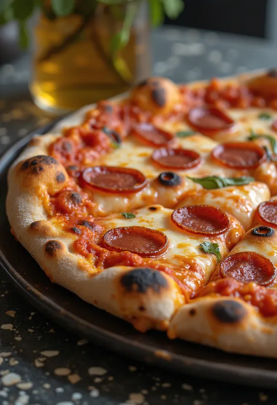 Suitsujuustu ja pepperoni pitsa värskelt ahjust