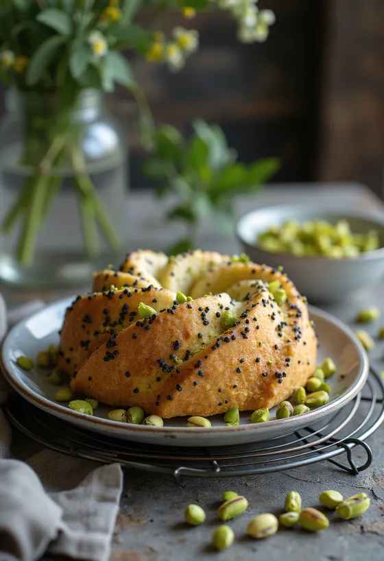 Pistaatsia-moonikook serveerituna