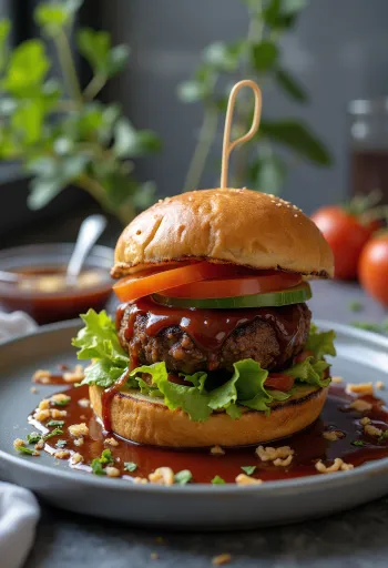 Vegan BBQ-burger värskete köögiviljadega