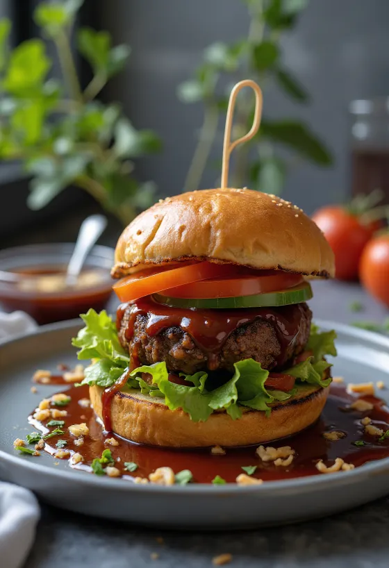 Vegan BBQ-burger värskete köögiviljadega