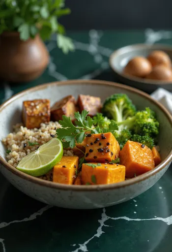 Tofu-Buddha kauss koriandriga serveeritud