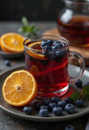 Apelsini-mustika tee kruusis