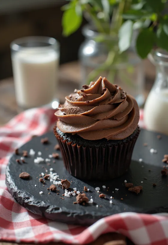 Vegani šokolaadi-cupcake serveerituna