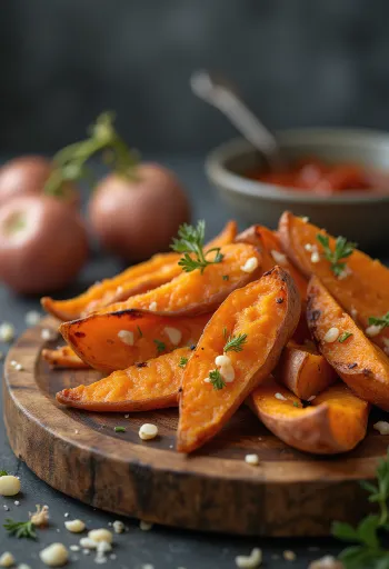 Küüslaugune bataat ahjus küpsetatult, krõbeda välispinna ja maitseainetega