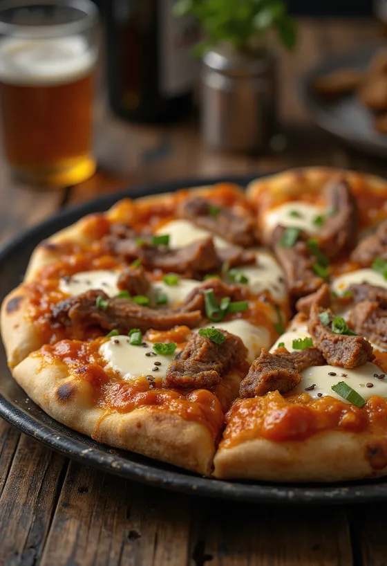 Korea Bulgogi Pizza veiseliha ja gochujang kastmega
