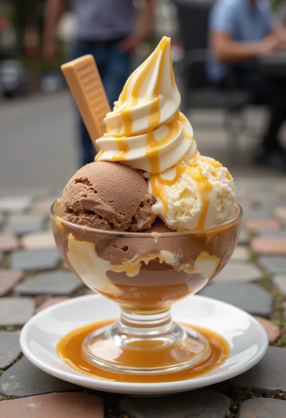 Baskin-Robbins Gold Medal Ribbon jäätis serveerituna