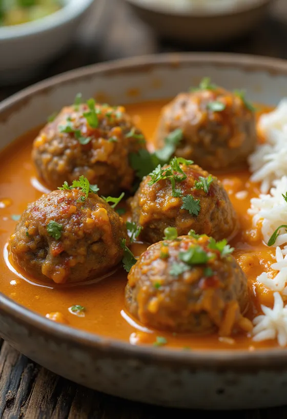 Lamba-kofta karri värske koriandriga serveerituna