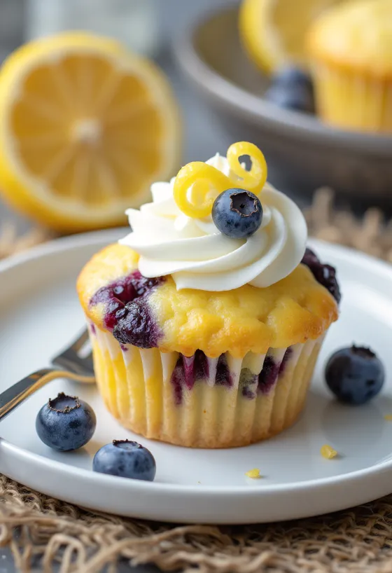 Mustika-sidruni cupcake serveerituna
